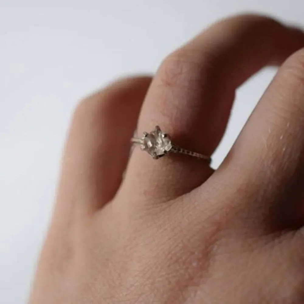 Dainty rings for women Raw Diamond Engagement Ring Rough anniversary ring